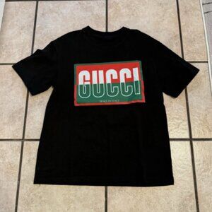 Classic Gucci Web Stripe Box Logo Black Cotton Tee